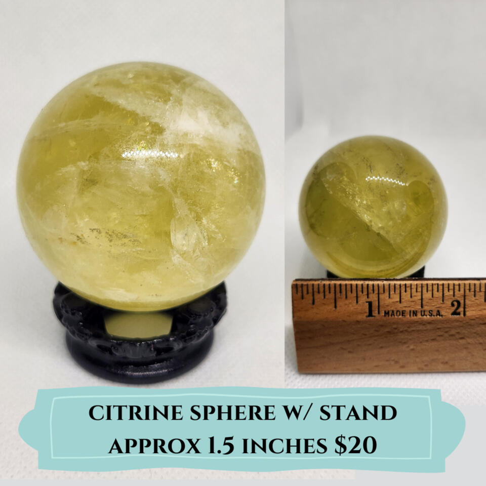 citrine sphere w stand approx 1.5 inches $20